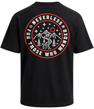 Neverless® Herren T-Shirt Backprint - Berg Kompass - Oversized Relaxed Fit Sommer Fashion Streetstyle