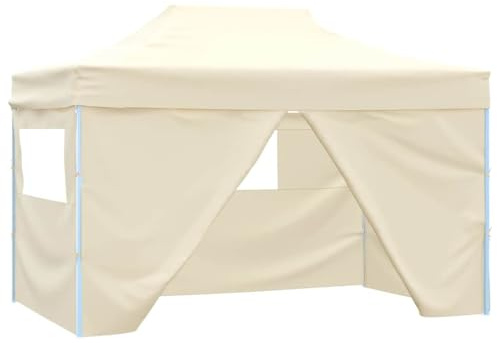 Runheo Tente Pliable avec 4 parois latérales 3 x 4,5 m Blanc crème pour Jardin terrasse Patio Camping extérieur abri Protection Soleil Pluie Vent