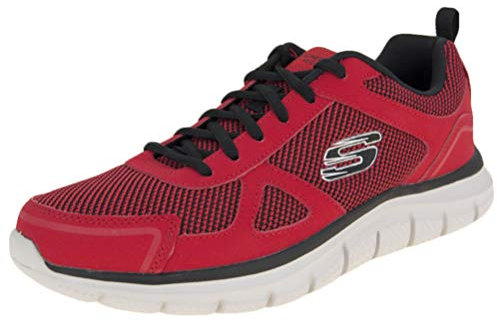 Skechers Men's Track Bucolo Sports Shoes, Red Leather Black Mesh Trim, 8.5 UK
