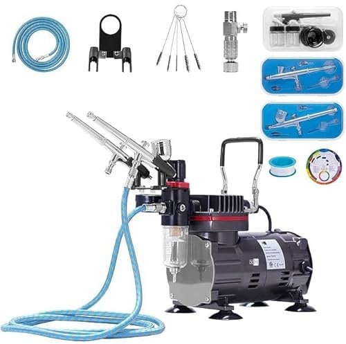VIVOHOME Airbrush Kit with 1/5 HP Air Compressor and 3 Dual Action Professional Airbrush Gun, Gravity and Siphon Feed, Quiet Air Brush Paint Set with Holder, Color Wheel, Cleaning Brush, 2 Cup