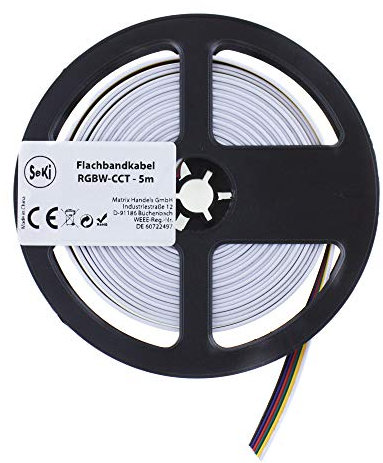 Flachbandkabel 6-polig für RGBW+CCT LED Streifen / Band; Verlängerung LED RGBW CCT Streifen; 5 Meter, Silber
