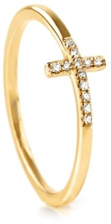 Elegant jewel box Women Diamond Cross ring in solid Gold 9k, 14k & 18k, Sideways Black diamond holy cross ring, Stack Skinny symbol band, RN456