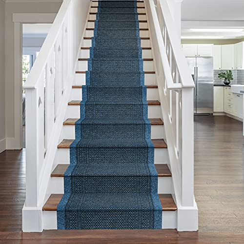 runrug Stair Runner Rug - Non Slip - Staircase Carpet Runner for Stairs - Stain Resistant Stair Carpet Rug Runner - Ideal for High Foot-Traffic - 66cm Wide x 690cm Long - Aztec, Blue