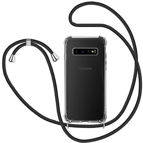 Handykette Hülle Samsung Galaxy S10, Necklace Hülle mit Kordel Transparent Silikon Handyhülle mit Kordel zum Umhängen Schutzhülle mit Band in Schwarz