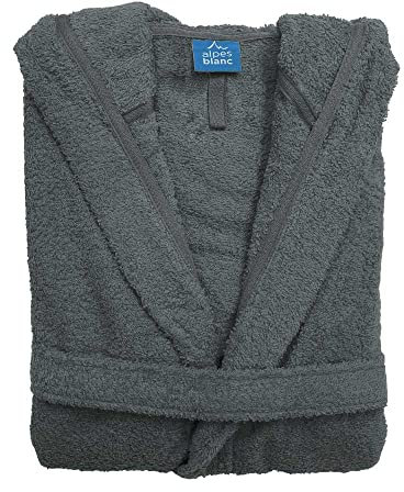 Alpes Blanc - Peignoir de Bain Capuche Hommes et Femmes - 100% Coton 450g/m² - Séchage Rapide, Absorbant et Toucher Doux - Gris - Taille L