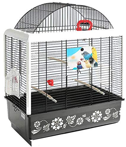 KUANDARM Schwarzer Eisendraht Vogelkäfig Mit Weißem Blumentablett Dekorative Sittiche Papageienkäfige Mit Feeder Kessel Clip Spiegel Stand Bar, Black