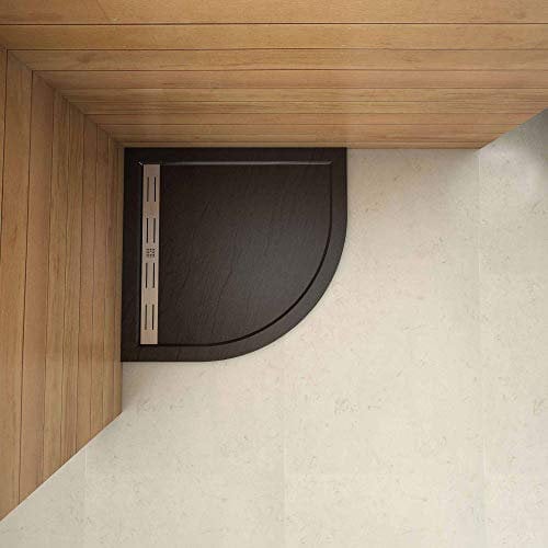 Piatto Doccia Semicircolare 80x80cm in Pietra Vulcanica e Resina Mista Finitura Pietra Nera Ruvida Ultraslim 3 cm