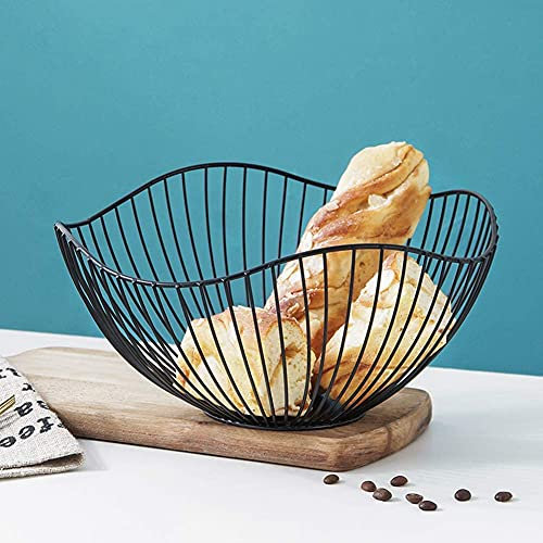 NORHOR Metal Fruit Basket, Iron Wire Fruit Basket, Fruit Bowls, Fruit and Vegetable Storage Basket with Wave Shape Design for Kitchen- Decorative Countertop Centerpiece (Black ruffle)