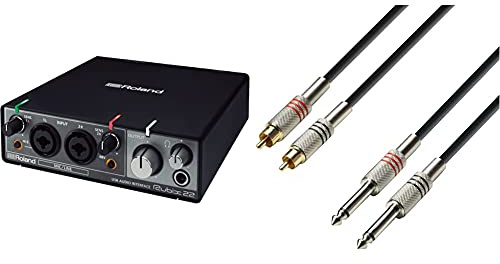 Roland RUBIX22 2-In/2-Out High-Resolution Audio-Interface - Sound in Studioqualität zum Mitnehmen & Adam Hall Cables K3TPC0300 Audiokabel 2 x Cinch male auf 2 x 6,3mm Klinke mono 3m