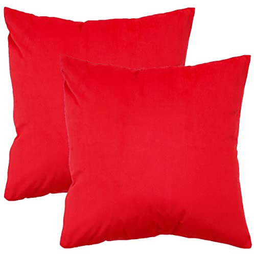 Dalina 2 Fundas de Cojines de Terciopelo de 50x50CM - Fundas para Almohadas y Cojines, 100% Poliéster y Extra Suave, 2 Unidades con Cierre de Cremallera (Rojo)