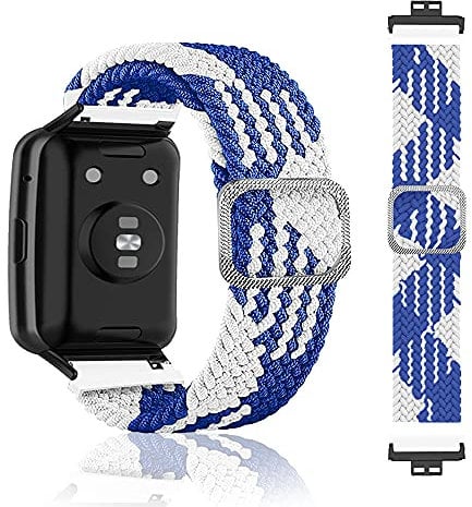 SeNool Cinturino per Huawei Watch Fit/Fit New/Fit Elegant/Fit SE, [Nylon Intrecciato Ricambio Bracciale], Band Compatibile con Huawei Watch Fit/Fit New/Fit Elegant/Fit Special Edition - Blu/Bianco