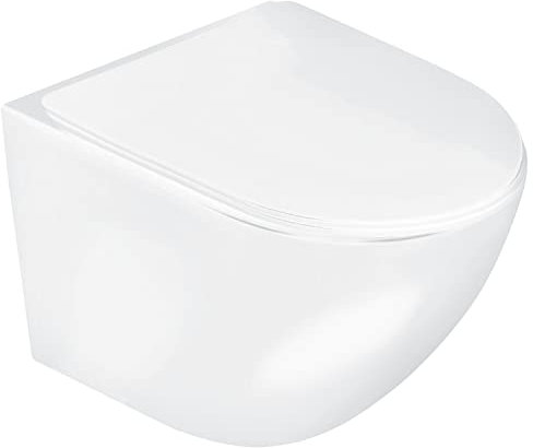 BADLAND Hänge WC Delos Spülrandlos Toilette Tiefspüler Set inkl. Slim WC-Sitz mit Soft-close Absenkautomatik und Schallschutzmatte