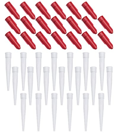 Lot de 20 embouts de calfeutrage en silicone de rechange pour mastic - Buses blanches et capuchons rouges en plastique