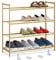 Relaxdays Schuhregal, Metall, mit 4 Ebenen, stapelbar, erweiterbar, HBT 70 x 70 x 26 cm, für bis zu 12 Paar Schuhe, gold