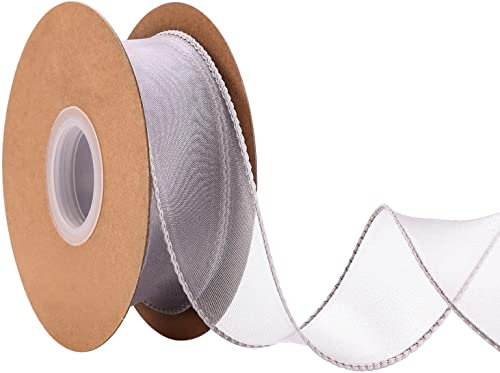 IHKFILAN 38 mm Drahtband zum Verpacken von Geschenken, Organzaband für Hochzeit, Geburtstag, Valentinstag, Weihnachtsdekoration, Chiffon-Bastelband für Haarsträuße (Grau, 10 Yards)