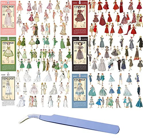 240 Stück Vintage Menschen Washi Aufkleber, Retro-Mode Damen Aufkleber, Mode Denken Erleuchtung, für Journaling Sammelalbum, Kunst, Basteln, Aufzählungszeichen, Laptops