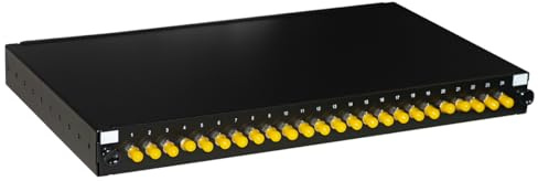 Optische Faserplatte 19 mit 24 Adaptern ST SIMPLEX OM4 Tiefe 250 mm mit integrierter Pigtail Farbe schwarz