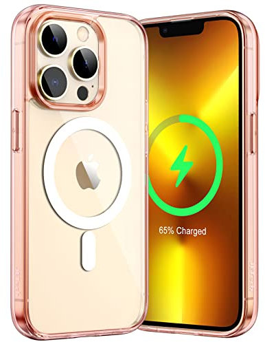 JETech Magnetisch Hülle für iPhone 13 Pro 6,1 Zoll Kompatibel mit MagSafe Kabellosem Laden, Stoßfest Handyhülle, Schutzhülle Kratzfeste Transparent Rückseite (Roségold)