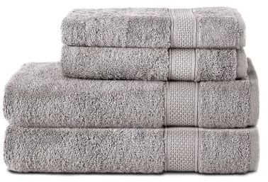 Komfortec 4er Handtuchset aus 100% Baumwolle, 2 Handtücher 50x100 cm und 2 Badetücher 70x140 cm Set, Frottee, Weich, Silber