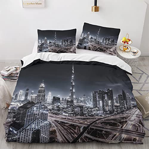 Dubai Bettwäsche 135x200 3 Teilig Set - Weiche wäsche 135x200 Nachtansicht mit 2 Kissenbezüge 80x80 cm, Atmungsaktive Angenehme Mikrofaser Bettwäsche-Set mit Reißverschluss
