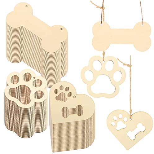 FOMIYES Hölzerne Hundepfote Hundeknochen Herzförmige Hängende Ornamente Geschenkanhänger Mit Juteschnüren Für Hunde Haustiere Geburtstagsparty-Dekorationen