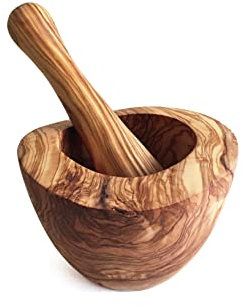 medina mood Mortar with Pestle, Choice of Diameter, Kitchen Mortar, Spice Mortar, Olive Wood (Diameter 10 cm)