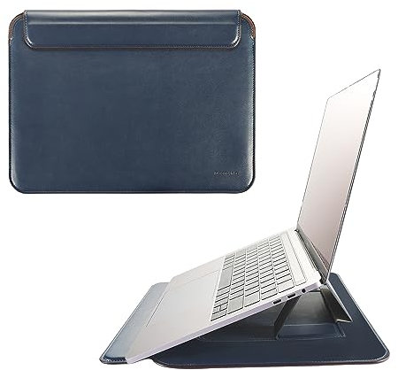 DOOHALO 13 Inch Laptop Sleeve for Macbook,Leather Protect Case,Water-resistant Case,Compact Design with Invisible Stand (Deep Blue)