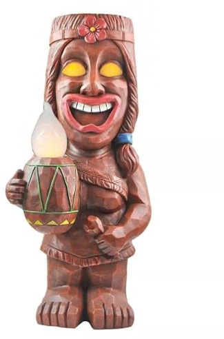 FTVOGUE Solar LED Tiki Totem Figur, Harz Gartenlicht Ornament, 205g, Solarbetriebene Dekoration für Veranda, Rasen und
