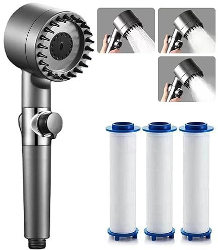 Octonyluck Soffione Doccia, Doccino per Doccia ad Alta Pressione con 3 Modalità di Spruzzatura Regolabili, Risparmio Idrico Doccia, Soffione Doccia Anticalcare con 3 Elementi Filtranti in Cotone PP
