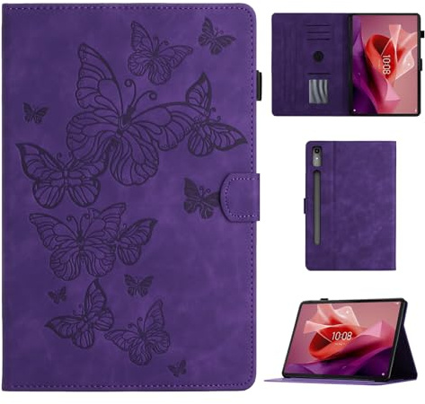 CASAFUNY Hülle für Lenovo Tab P12 2023, PU Leder Tablette Schützhülle mit S Pen Halter Auto Schlaf/Wach Tablet Case für Lenovo Tab P12 12.7 Zoll 2023, Lila