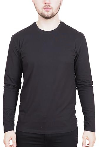 Mens Long Sleeve T-Shirt 100% Cotton Crew or Henley Neck Premium Top Black