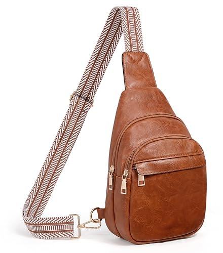 UTO Sling Bag Damen Brusttasche Groß Bauchtasche Stylisch Wasserdicht Reise Crossbody Bag Breiter Gurt Hüfttasche Gürteltasche Umhängetasche Weihnacht Braun