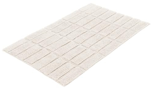 Kleine Wolke Badteppich Tiles Natur 70 x 120 cm | OEKO-TEX zertifiziert, rutschhemmende Unterseite, für Fußbodenheizung, maschinenwaschbar, 100% Baumwolle