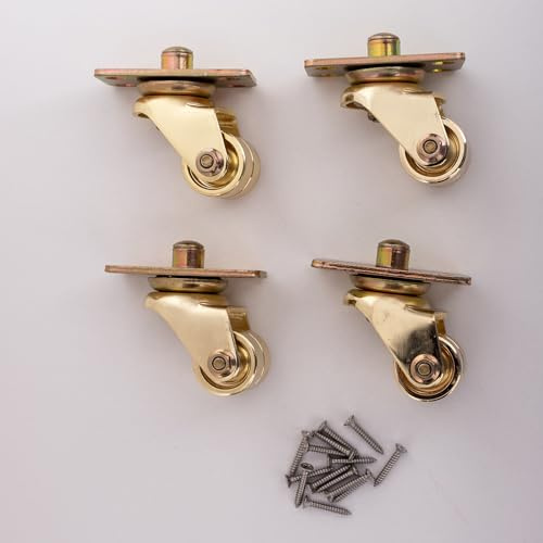 The upright piano has wheels modeled on gold metal twin wheels in a set of four