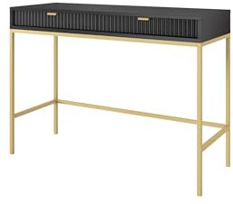 BETTSO - Nova T-104 - Konsolen - Schminktisch - Beistelltisch - Kommode - Deko Wohnzimmer - Wohnzimmertisch - mit 2 Schubladen - Geriffelt, Schmal - Glamour - Schwarz - mit goldenen Griffen