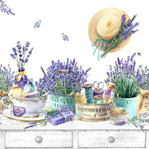 20 Servietten Blumen, Garten & Natur Sammlung an Lavendel als Tischdeko. Papierservietten mit Motiv. Auch für Decoupage und Serviettentechnik 33x33cm