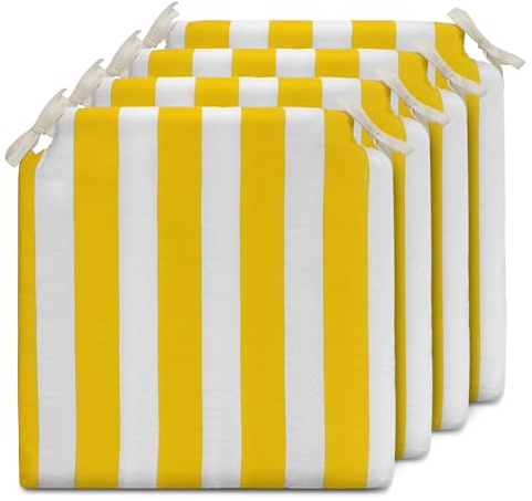 TIENDA EURASIA - Cojines para Sillas de Terraza | Pack de 4 Unidades | Estampado de Rayas | Medida 40 x 40 x 4 cm | Funda Lavable con Cremallera | 2 Cintas de Sujeción | Relleno de Espuma (Amarillo)