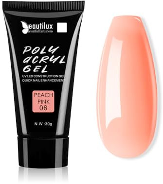 Beautilux Acryl-Gel Nail, Pfirsichrosa, Acrylverlängerung, Gel, lang anhaltend, natürlich, 30 g, geeignet für Anfänger und Profis (BYCG-06)