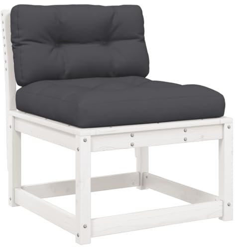 vidaXL Gartensofa ohne Armlehnen mit Kissen, Outdoor Sofa Modular mit Latten-Design, Gartensessel mit Rückenlehne, Gartenmöbel Terrassenmöbel, Weiß Massivholz Kiefer