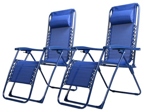 FUREINSTORE Tumbonas Plegables para Exterior -Diseño de Gravedad Cero para Jardín, Playa, Piscina y Terraza -Construcción en Acero Ligero y Reposacabezas Incluido (Pack DE 2 Azul)