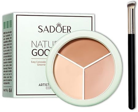 Full Coverage Concealer Palette - 3 Color Makeup for Dark Circles, Spots, Marks - Waterproof Long Lasting Colour Corrector