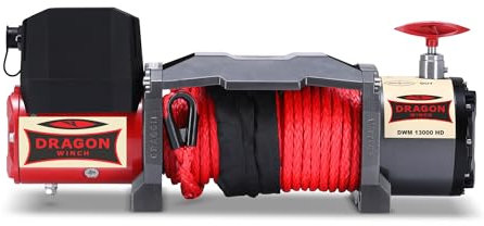 Dragon Winch Elektrische Seilwinde 24V Maverick 13000 lbs / 5897kg, mit Synthetikseil 20m für Abschleppwagen und Kommunalfahrzeuge mit kabelloser Fernbedienung + Winde Zubehör | IP67 wasserdicht