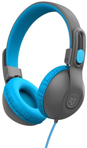 JLab JBuddies Studio 2 On-Ear Kids Wired Headphones, Grey/Blue, Toddler Headphones, Kid Safe, Studio Volume Safe, Volume Limiter, Folding, Adjustable, Noise Isolation, with Mic