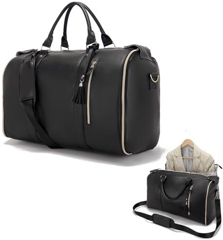 Anzugsack, Kleidersäcke Zum Aufhängen Von Kleidung Auf Reisen, Große Reisetasche Aus PU-Leder, wasserdichte Kleidersäcke Für Die Reise Mit Integriertem Schuhfach, 3-in-1-Hängekoffer, Schwarz