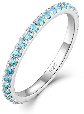 YL Stapelbare Ringe 925 Sterling Silber Aquamarin Geburtsstein Ring Eternity Ewigkeitring Schmuck Geschenke für Damen Mutter Freundin,Größe52