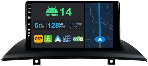 YUNTX 9 Zoll Android 14 Autoradio mit Navi Für BMW X3 E83 2004-2012 | Octa Core | 6GB 128GB | Eingebaut 4G LTE | CarPlay & Android Auto | DSP | DAB | HDMI | Dual Band WiFi | Bluetooth 5.0