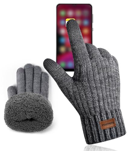 FORVEVO Handschuhe Herren Damen,Winterhandschuhe Touchscreen,Thermo Strickhandschuhe mit Fleece Innenfutter für Outdoor(Grau)