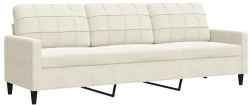 vidaXL Canapé à 3 Places Crème 210 cm Velours, canapé, canapé de Salon, canapé à Trois Places, canapé rembourré, sièges de Salon, canapé en Velours