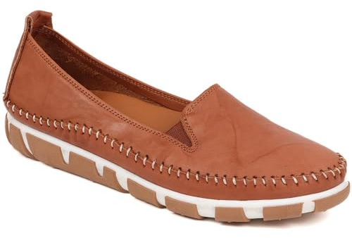 Pavers Womens Leather Slip-On Pumps in Tan - Comfortable Everyday Shoes - Smart Casual Slip-On Shoes for All-Day Wear - UK Size 7