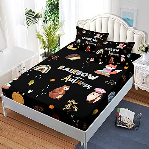 Spannbettlaken 180x200cm Regenbogen Schwarze Tiere Bettlaken 180x200 Polyester Spannbettlaken 180x200 Betttuch 180x200 Atmungsaktiv Spannleintuch 180x200 Knitterfrei Spannbetttuch 180x200 30cm Tiefe